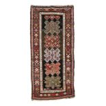 Caucasian-Karabagh-rug around 1930, ghiordes-knot, worn, damaged, incomplete, 206*96 cm Kaukasisch-