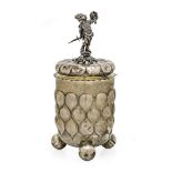 Memorial cup German, around 1880, 800 parts per thousand silver, hand-embossed body with gilded