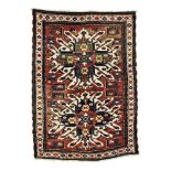 Caucasian-Chelaberd Karabagh-rug around 1880, ghiordes-knot, worn, damaged, incomplete, 182*127 cm