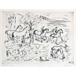 Borsos Miklós (Sibiu, 1906 - Budapest, 1990) - Horse-bathing 28,5*39 cm, etching on paper, Signed: