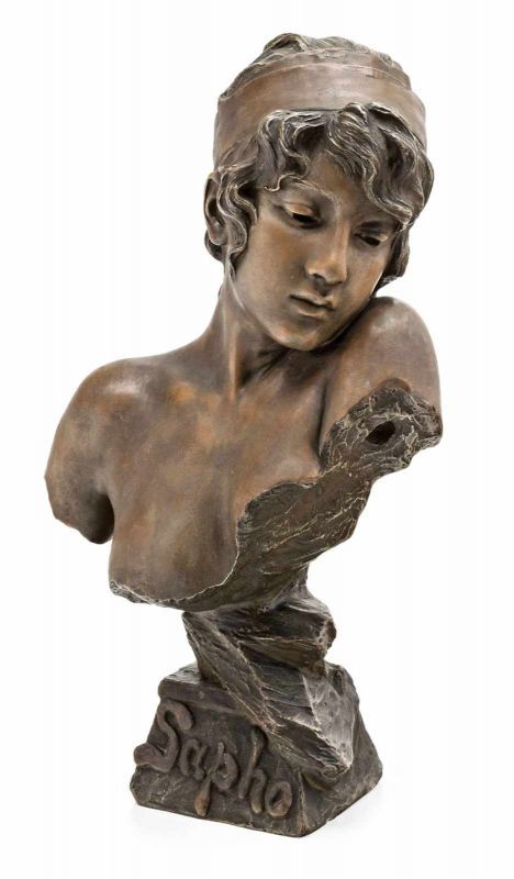 Emmanuel Villanis (Lille, 1858 - Párizs, 1914) - Sapho m: 58,5 cm, Bronze, Signed: E. Villanis