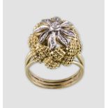 Ring Europa, 20. JH, 14 Karat Gold-Kopf, auf vergoldetem Rahmen, 9 Diamanten (cca: 0,15 ct,