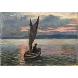 Wolff Károly (Pankota, 1869 - ?) - Segelboot auf dem Meer 23,5*33,5 cm, Öl auf Leinwand, Signed: