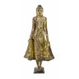 Heilende Buddha Burma, Anfang des 19. JH, geschnitztes, bemaltes, vergoldetes Holz, Myrobalan-