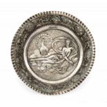 Teller ungarisch, Punze zwischen 1867-1937, 800er Silber, Tafel Jen? Meistermarke, d: 23 cm, 297 g
