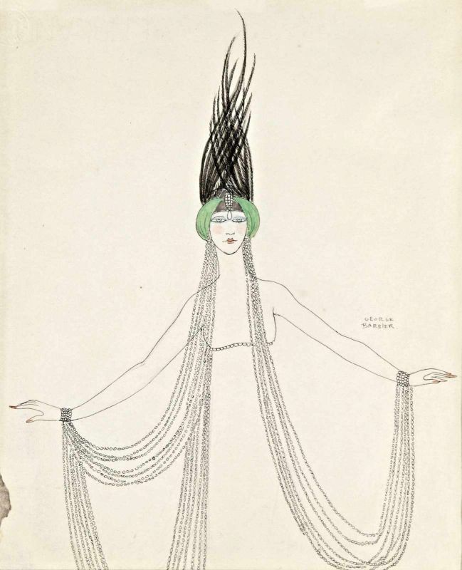 George Barbier (Nantes, 1882 - Párizs, 1932) - Tänzerin 23*19 cm, Aquarell, Feder auf Papier,
