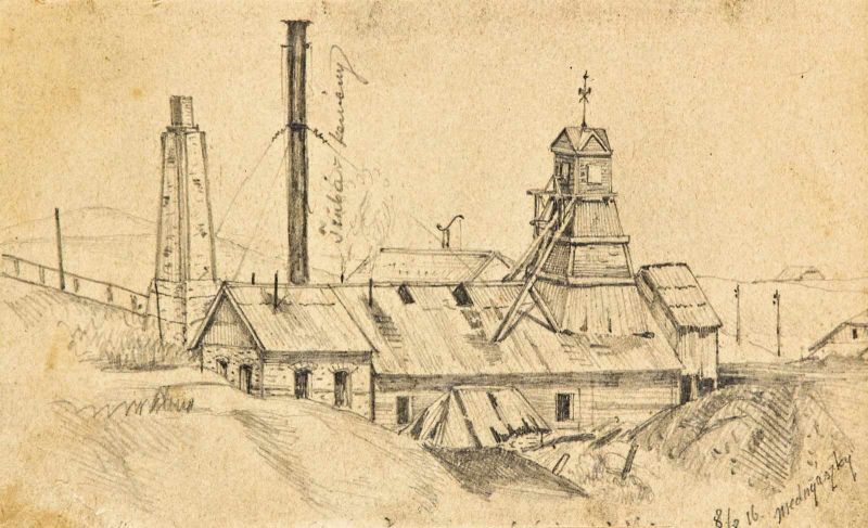 Mednyánszky László báró (Beckó, 1852 - Bécs, 1919) - Fabrik, 1916 10*16 cm, Bleistift auf Papier,