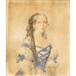 Barabás Miklós (Kézdimárkosfalva, 1810 - Budapest, 1898) - Porträt einer Frau mit Perle-Krone,