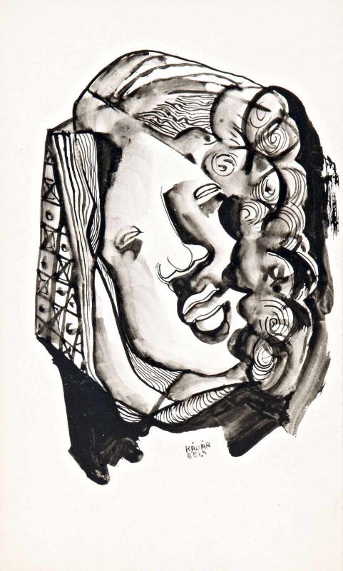 Kádár Béla (Budapest, 1877 - 1956) - Frauen Kopf 18*11 cm, Tuschefarbe auf Papier, Signed: Kádár