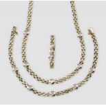 Schmuck Set Europa, Import-Punze 1999-2006, 14K Gold, EG Meistermarke, 1 Kette mit 5 Diamanten