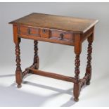 17th Century style side table, the rectangular top above a single frieze drawer, turned supports