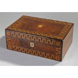 Victorian walnut and inlaid writing slope, with inlaid zig zag design border with conforming