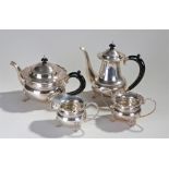 Indian silver four piece tea set, to include a teapot, coffee pot, milk jug and sugar bowl,