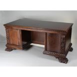 Impressive 19th Century style mahogany desk, the rectangular top with moulded edge above a knee