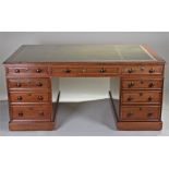 Victorian mahogany partners desk, the green leather inset top over nine drawers and three drawers