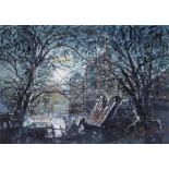 Tom Keating, Dedham by Moonlight, watercolour and oil, sold Bonhams 19/2/1989, The Final Studio