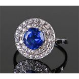 Fine Burmese sapphire and diamond set ring, the white metal shank with central 2.37 carat