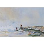 Kenneth Cooper, (20th Century) Mermaids by rough seas, signed watercolour, 49cm x 35cm excluding