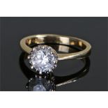 18 carat gold 1 carat diamond ring, the diamond at approximatley 1 carat held with eight claws, ring