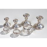 Mixed silver, various dates and makers, to include two pairs of candlesticks, a pair of cut glass