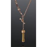 9 carat gold pocket watch chain, with ball and chain links, T bar and clip ends, total length