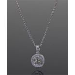 Diamond set hoop pendant necklace with an approximate total diamond weight of 1.42 carats, with a