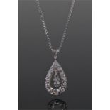 Diamond set pendant necklace, the central drop diamond with diamond set hoop, 17mm diameter