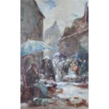 T W Morley (1859-1925) figures in a market, signed watercolour, 42cm x 66cm high, excluding mount