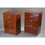Pair of early 20th Century mahogany filing cabinets, the rectangular tops with gallery sides,