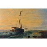 TMJ (late 19th Century school), ship on a rough coastline, monogrammed, oil on canvas, 50cm x 32cm