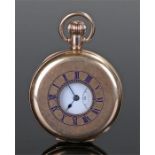 Rolex half hunter gold plated pocket watch, the case with a blue enamel dial opening to reveal a