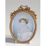 Portrait miniature of a lady wearing a lace cap and large ruff, lower right hand side signed