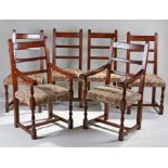 Set of 17th Century style chairs, the bar backs above stuff over seat and turned legs, (6)