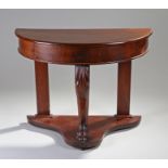 Victorian Mahogany demi lune side table, the demi lune top above a central cabriole leg, platform