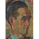 20th Century African school, gentleman profile, unsigned oil on canvas, 25cm x 35cm excluding frame