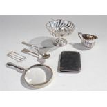 Mixed silver, to include a silver handled magnifying glass, two silver spoons, silver tongs,