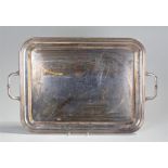 Large silver plated Sambonet tray, pair of handles flanking a plated tray, 60cm wide