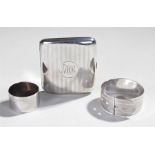 Mixed silver, to include a bracelet a napkin ring and cigarette case, total weight 5oz, (3)
