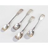 Victorian Scottish silver set of three spoons, together with a George III example of the same