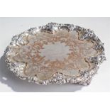 Silver plated salver, with central monogram, scroll edge 25.5cm