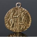 Venice medieval Byzantine gold Ducat, the Doge kneeling, Christ to the reverse, 19mm diameter, 3.6