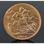 Edward VII sovereign, 1904, St George and the dragon to the reverse