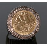 George V half sovereign ring, 1926, St George and the Dragon, mounted in a 9 carat gold shank