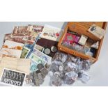 ** Mixed Coins and postcards, to include a Victorian crown, toy money,  postcards, banknotes and