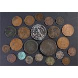 Mixed coins, to include a 2003 £5 coin, a George III Cartwheel penny, two Six pence coins, copper