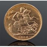 Edward VII sovereign, 1904, St George and the dragon to the reverse