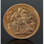 Edward VII sovereign, 1903, St George and the dragon to the reverse