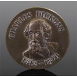 Charles Dickens medallion, uniface, dated 1812-1870
