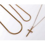 Three 9 carat gold chains, one with a cross attached, total weight 7.9 grams, (3)