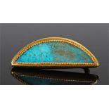 Egyptian brooch, the yellow metal case with a piece of Egyptian turquoise pottery, 50mm wide